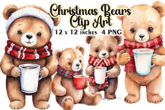 Christmas Bears, Watercolor Clip Art PNG: A Seller’s Review for Illustrations