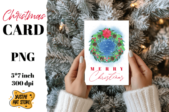 Christmas Card . Christmas Wreath Waterc Illustrations
