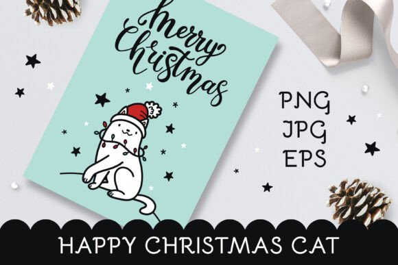 Christmas Card Cute Cat: Illustrations for Editorial Publishing