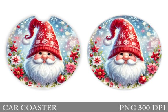 Christmas Gnome Car Coaster Design in Illustrations