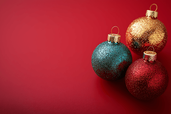 Christmas Ornaments on Red Background