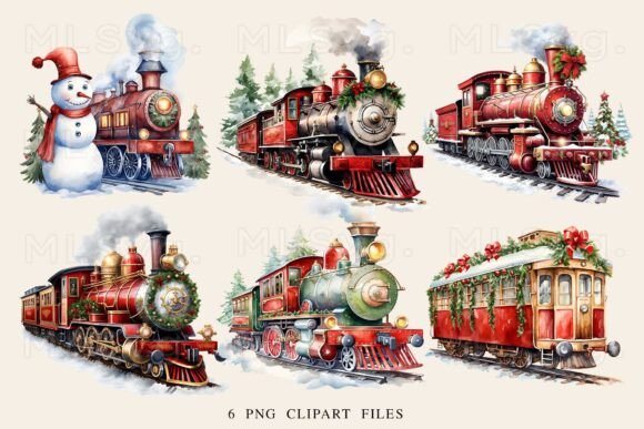 Christmas Train Clipart Png Bundle for Illustrations