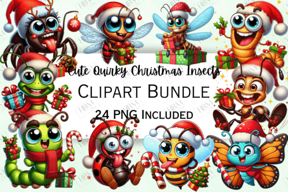Cute Cartoon Quirky Christmas Insects: Illustrations for Branding