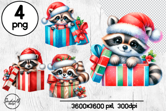 Cute Christmas Racoon Clipart for Modern Illustrations