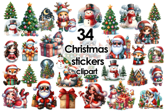Cute Christmas Stickers PNG Clipart for Brand Illustrations
