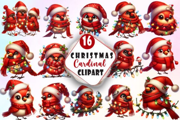 Funny Christmas Cardinal Clipart Bundle: Illustrations for Seasonal Branding