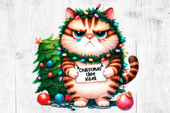 Funny Christmas Cat, Christmas Png Illustrations Review