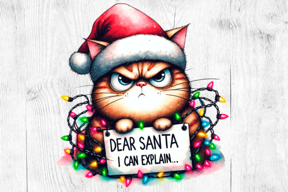 Funny Grumpy Christmas Cat Sublimation Illustrations