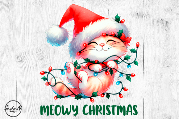 Meowy Christmas, Cute Santa Cat Png Illustrations
