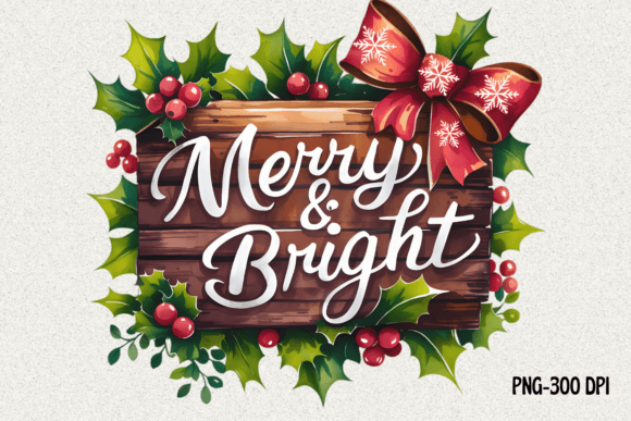 Merry Bright, Christmas Sign Png: Seasonal Illustrations for Modern Blogs