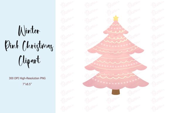 Pink Christmas Tree Clipart PNG for Blog Illustrations