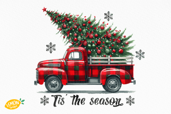 Plaid Christmas Truck PNG Sublimation