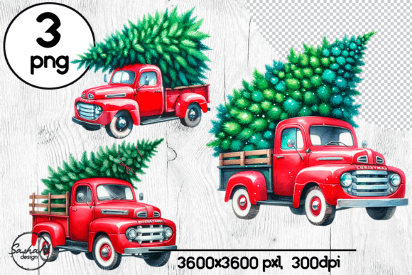 Red Truck with Christmas Tree Clipart