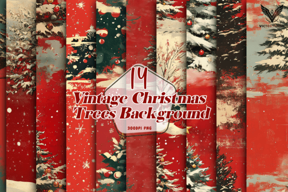Vintage Christmas Trees Background Illustrations