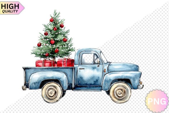 Vintage Christmas Truck – PNG Clipart for Illustrations