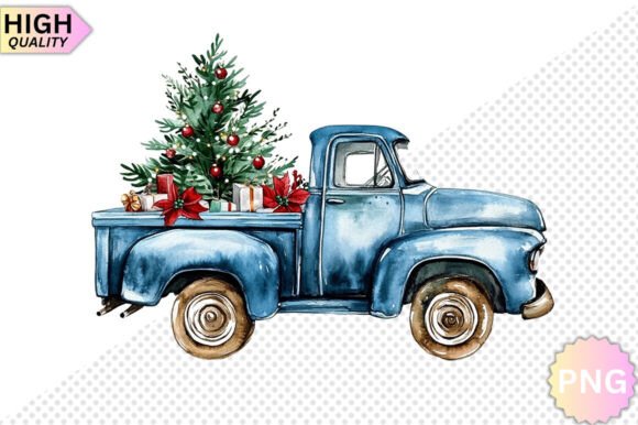 Vintage Christmas Truck - PNG Clipart for Illustrations