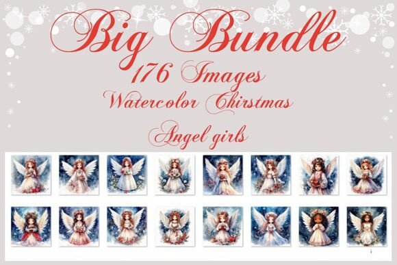 Watercolor Christmas Angel Girls Bundle: Illustrations for Branding