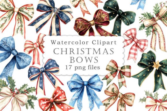 Watercolor Christmas Bows Clipart PNG Review